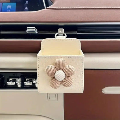 2pcs Flower Patterned PU Leather Car Storage Box, Lightweight and Portable, Glove Box Organizer, Vehicle Interior Decoration