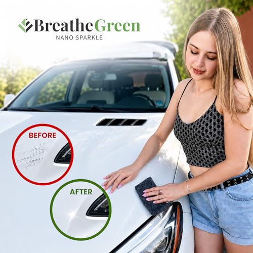 Breathe Green Nano Sparkle Cloth Car Scratch Remover, Advanced Nanotech | Reusable Nanosparkle Cloth for Car Scratches, Repair and Buffer, Nanotechnology Safe for All Cars, Colors & Clear Coats