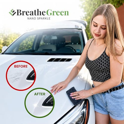 Breathe Green Nano Sparkle Cloth Car Scratch Remover, Advanced Nanotech | Reusable Nanosparkle Cloth for Car Scratches, Repair and Buffer, Nanotechnology Safe for All Cars, Colors & Clear Coats