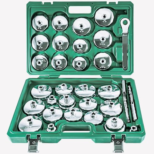 31PCS Oil Filter Wrench Set, Stainless Steel Oil Filter Cap Socket, 1/2" Drive 27mm 32mm 36mm 64mm-101mm Oil Filter Removal Tool, Compatible with VW, Ford, Honda, Toyota, Nissan, Audi, BMW, etc