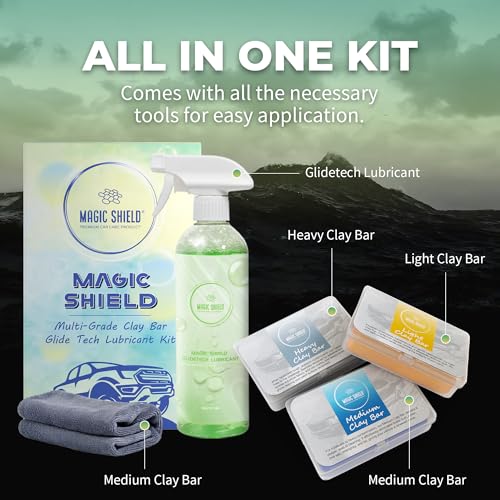 Magic Shield Triple Clay Bar with Spray – 100g Light, Medium & Heavy Bars + GlideTech Lubricant Spray | Professional Auto Detailing, Deep Cleaning & Shine Restoration - size: Triple clay bars w/ spray