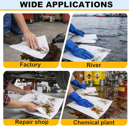PONO 50pcs Oil-Only Absorbent Mat Pads, 15" x 20" Oil Absorbing Mats | Absorbs Oil and Fuel | Heavyweight Spill Absorbent Pads for Bilges, Boats, Vehicles and Tools - White