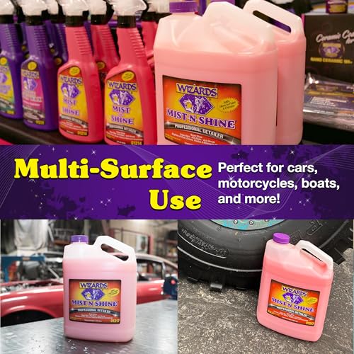 Wizards Mist-N-Shine Quick Detailer Spray - Waterless Wash - 1 Gallon | Anti-Static Formula for Paint, Chrome, Glass, Plastic, and Rubber Trim, Wax-Free, No Petroleum Solvents, Cars, Bikes, Boats - size: 128 Fl Oz (Pack of 1)