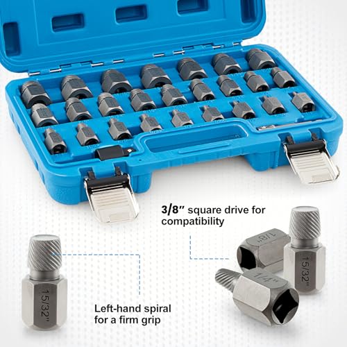 Goplus 27 Pieces Screw Extractor Set, Dual Headed Easy Out Bolt Removal Kit with 3/8" Drive, Hex Head Bolt Remover, Multi-Spline Extractors for Removing Stripped, Rusted, Damaged Screw Stud, CrMo - color: Blue