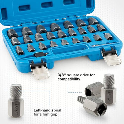 Goplus 27 Pieces Screw Extractor Set, Dual Headed Easy Out Bolt Removal Kit with 3/8" Drive, Hex Head Bolt Remover, Multi-Spline Extractors for Removing Stripped, Rusted, Damaged Screw Stud, CrMo - color: Blue
