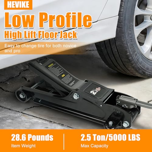 2.5 Ton (5,000 LB) Heavy Duty Floor Jack, Aluminum and Steel Low Profile Hydraulic Car Jack with The Piston Quick Lift Pump，3.5"-13.95" Lifting Range，Black