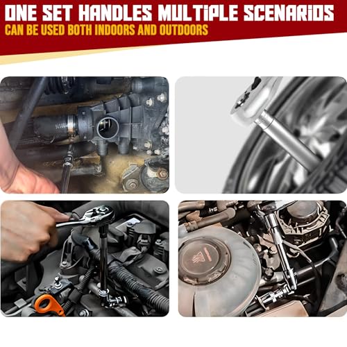 49-Piece Professional Motorboat & Yacht Maintenance Tool Kit, High-Strength Chrome Vanadium Steel with 72-Tooth Ratchet Wrench, 1/4 & 3/8 Inch Drive Metric & Standard Socket Wrench Set - color: Silver-49pcs