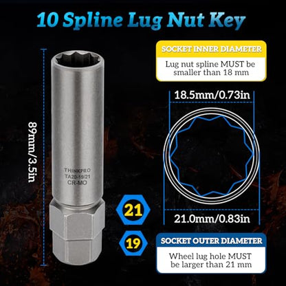10 Spline Lug Nut Socket for Ta20 19/21 10 Spline Lug Nut Key | Dual Drive 10 Point Wheel Lock Key, Compatible with Bimecc 10 Point Socket - color: Ta20-19/21