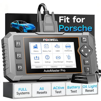 FOXWELL NT510 Pro OBD2 Scanner fit for Porsche, 2-in-1 Diagnostic Tool & 12V Battery Tester, Full System Bi-Directional Control Code Reader with All Resets, Oil Reset & Battery Registration Tool