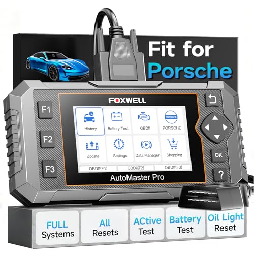 FOXWELL NT510 Pro OBD2 Scanner fit for Porsche, 2-in-1 Diagnostic Tool & 12V Battery Tester, Full System Bi-Directional Control Code Reader with All Resets, Oil Reset & Battery Registration Tool