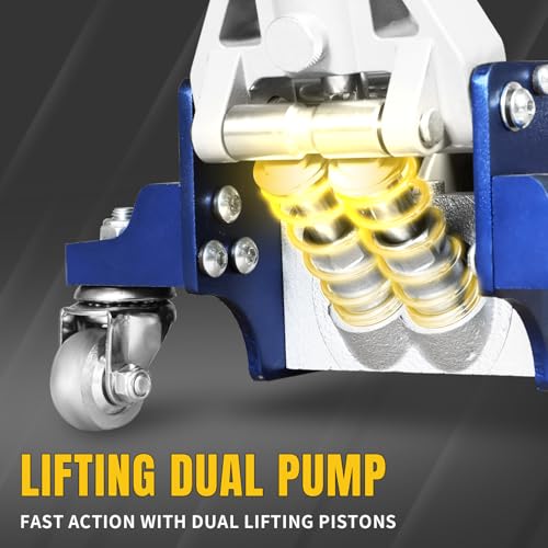 YELLOW JACKET Floor Jack 1.5 Ton Hydraulic Low Profile Aluminum and Steel Car Jack Lightweight Service Jack with Quick Lift Dual Pump, 3300 lbs Capacity - color: Aluminum & Steel, size: 1.5T low profile dual pump