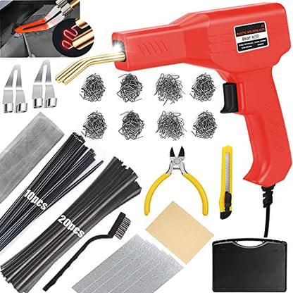 Upgraded 220W Plastic Welder Bumper Repair Kit,2-in-1 Plastic Welding Kit 800PCS Hot Staples & 30pcs Plastic Welding Rods,Hot Stapler Plastic Repair Kit for Car Bumper Kayak Crack Repairs(red) - color: Red, size: 220w