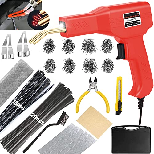 Upgraded 220W Plastic Welder Bumper Repair Kit,2-in-1 Plastic Welding Kit 800PCS Hot Staples & 30pcs Plastic Welding Rods,Hot Stapler Plastic Repair Kit for Car Bumper Kayak Crack Repairs(red) - color: Red, size: 220w