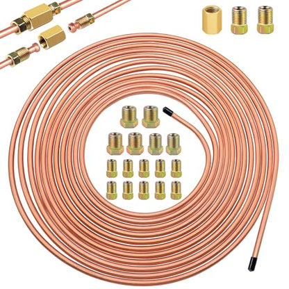 3/16inch x 25 ft Brake Line Tubing Kit Flexible Copper Coated Alloy Brake Line Tubing Coil with 18 Inverted Flare Fittings and 1 Unions SAE Standard - size: 3/16 Inch Gold, style: Brake Line