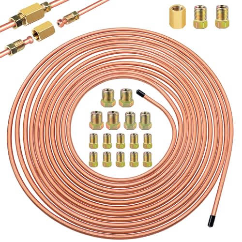 3/16inch x 25 ft Brake Line Tubing Kit Flexible Copper Coated Alloy Brake Line Tubing Coil with 18 Inverted Flare Fittings and 1 Unions SAE Standard - size: 3/16 Inch Gold, style: Brake Line