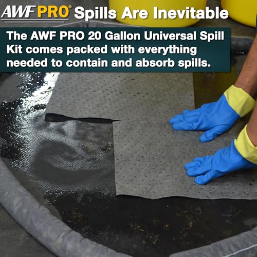 AWF PRO 20 Gallon Universal Spill Kit, 59 Pieces | Includes DOT Approved 20 Gallon Drum, Sorbent Socks, Pads, & Pillows, & Accessories - size: Universal Spill Kit
