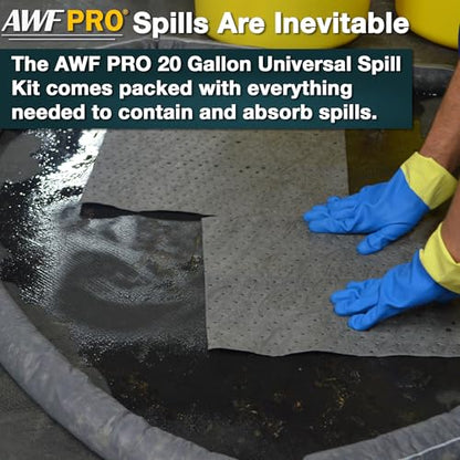AWF PRO 20 Gallon Universal Spill Kit, 59 Pieces | Includes DOT Approved 20 Gallon Drum, Sorbent Socks, Pads, & Pillows, & Accessories - size: Universal Spill Kit