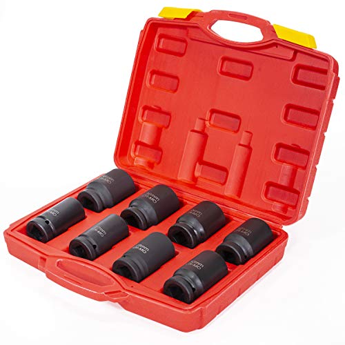 Stark USA 8-Pieces Jumbo Impact Stock Set Sizes 3/4" Drive Deep Socket Set SAE (2-1/16, 2-1/8, 2-3/16, 2-1/4, 2-5/16, 2-3/8, 2-7/16, 2-1/2 inch) Storage Case - style: 9 PCS SAE Sockets 26mm to 38mm