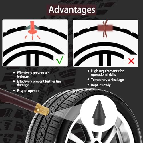 Tire Repair Kit With Plugs Mushroom Tire Plug Kit Tire Patch Kit Heavy Duty Professional Tubeless Tire Gun Puncture Kit for Tyre Punctures and Flats on Cars Motorcycles Trucks and Tractors (Brown)