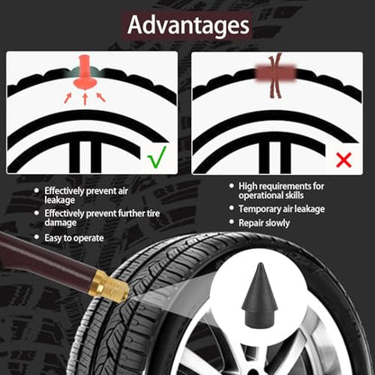 Tire Repair Kit With Plugs Mushroom Tire Plug Kit Tire Patch Kit Heavy Duty Professional Tubeless Tire Gun Puncture Kit for Tyre Punctures and Flats on Cars Motorcycles Trucks and Tractors (Brown)