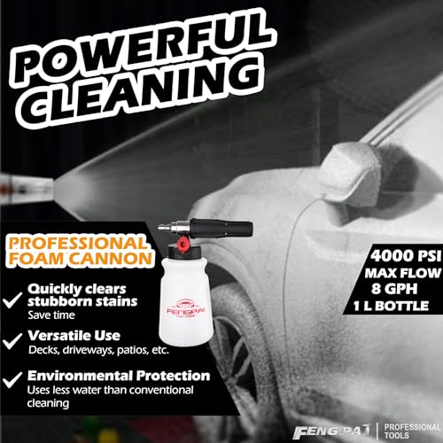 FENG PAI Foam Cannon for Pressure Washer, Car Wash Snow Foam Cannon Lance Pressure Washer Soap Dispenser with Adjustable Thick Foam, 1/4 Quick Connector, 1L - color: Foam Cannon Kits