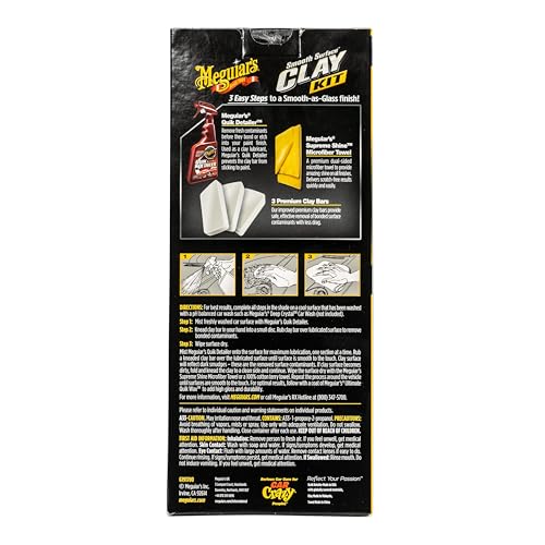 Meguiar's G191700 Smooth Surface Clay Kit, Safe and Easy Car Claying for Smooth as Glass Finish - size: 1 Count (Pack of 1), style: Clay Kit (180g)
