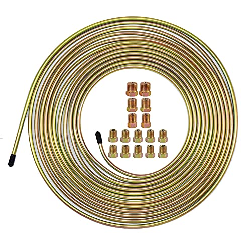 MuHize 3/16 Inch Brake Line Tubing - 25ft Double Galvanized Steel Fuel & Hydraulic Line Kit with 16 Zinc Brake Fittings | Compatible with Car Truck SUV Trailer | Corrosion Resistant - color: Muti-color