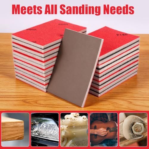 24 Pcs 80-3000 Grit Sanding Sponge Set, Ultra Fine Sanding Sponges Pads, Wet Dry Sanding Blocks for Model Drywall Metal Wood Furniture Polishing, 3×4 Inch
