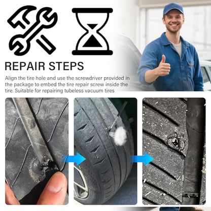 30PCS Tire Screw Plug Repair Kit,Self-Service Tire Repair Kit Includes 3 Sizes of Screw in Tires Plugs & Screwdriver for Quick Repairs,Professional Tires Repairs Rubber Nail (30PCS) - color: 30PCS