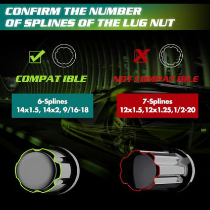 AUTOPTIM 6 Spline Lug Nuts Socket Key | 19mm Hex Socket for Large Diameter Lug Nuts (M14X1.5 M14x2.0 9/16" x18) 6 Point Tuner Key Tool 1pc - color: Black, size: 6 Spline(Large), style: 1 Pcs
