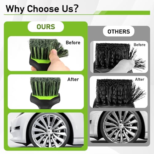 MVEQRRN 2-Pack Car Wheel & Tire Detailing Brush Set, Soft & Stiff Bristles (Green) | Rubber handle, Wheel Cleaner Brush, deep clean rims, wheel brushes for cleaning wheels, for fenders, carpets, car wash kit - color: black green