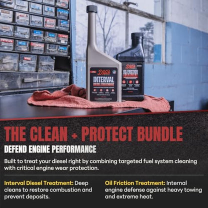 Doc's Diesel Oil Friction Treatment + Interval Diesel Treatment Kit – Engine Oil Additive & Injector Cleaner – Reduces Wear, Cleans Injectors, Improves MPG (16 oz + 12 oz) - size: Oil Friction Treatment + IDT