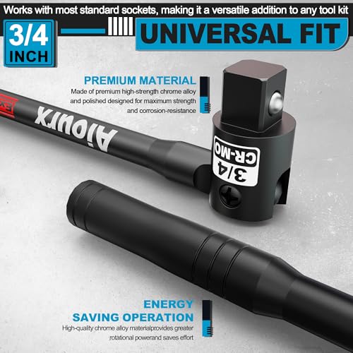 3/4” Drive 41 Inch Breaker Bar, Heavy Duty Head, Premium Chromium-Molybdenum Steel, Laser Etched Marking, for Vehicle Maintenance and Repair, DIY Processing Manufacturing - size: 3/4" 41-inch