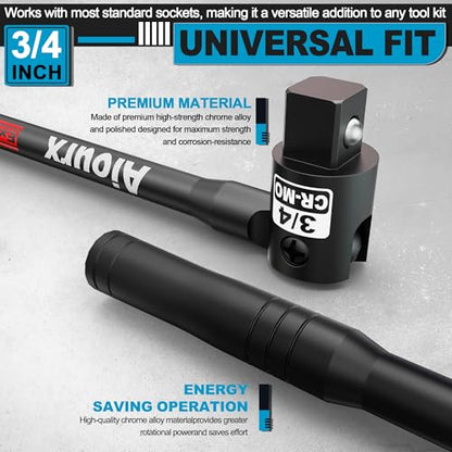 3/4” Drive 41 Inch Breaker Bar, Heavy Duty Head, Premium Chromium-Molybdenum Steel, Laser Etched Marking, for Vehicle Maintenance and Repair, DIY Processing Manufacturing - size: 3/4" 41-inch