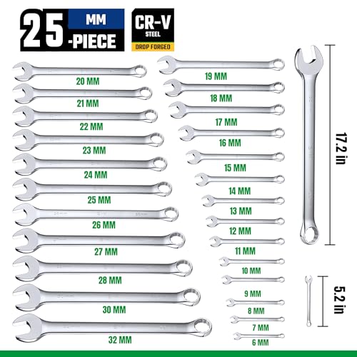 SK Combination Wrench Set, SAE 1/4" to 1-1/4", Metric 6 to 32mm, 42-Piece, SuperKrome Finish, Premium CR-V Construction, with Rolling Pouch - size: Metric&SAE (6 to 32mm & 1/4" to 1-1/4")