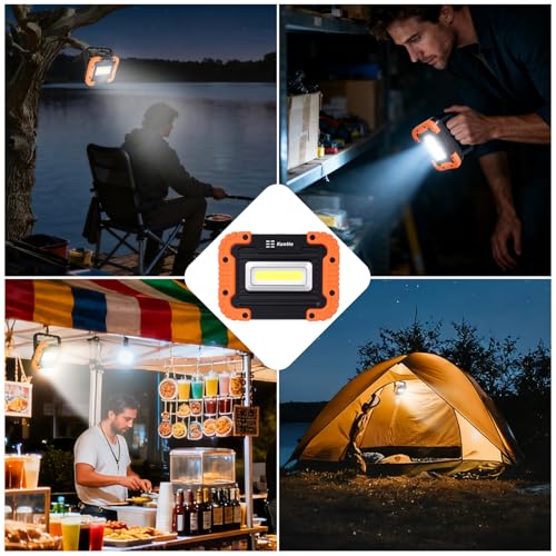 KunHe 4 Pack Magnetic Battery Powered Work Light 500 Lumen Portable Work Light IPX4 Waterproof 180 Rotating Bracket (16 AA Alkaline Batteries Included) for Camping Car Repair Emergency - style: 4 Pack Battery version
