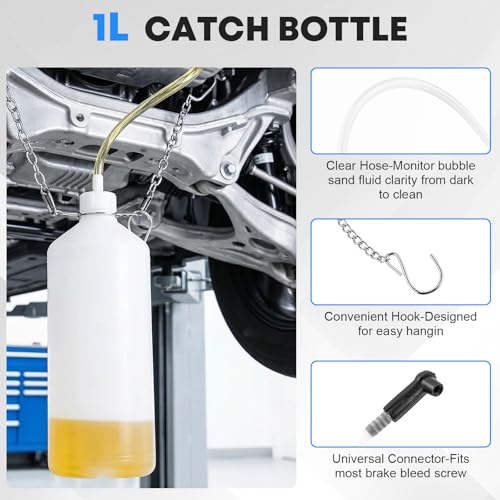 3L Brake Fluid Bleeder Kit with 1L Catch Bottle, Manual Pressure Brake Bleeder Tool One Person Brake Bleeding Kit with 4 Master Cylinder Adapters for Brake and Clutch System Flush
