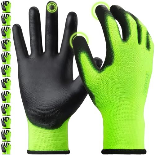 Kebada W1 Work Gloves for Men and Women, PU Coated Safety Gloves with Grip, Touchscreen, Ideal for Warehouse Package Handling, Construction, Gardening, Green Small - color: Green, size: Small