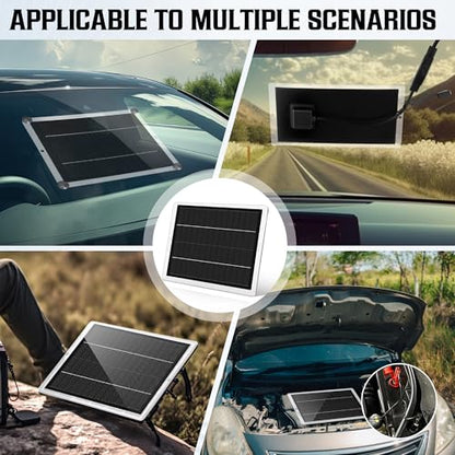 12V 2.5W Solar Car Battery Charger Maintainer, Solar Panel Trickle Charger | Waterproof Solar Panel Portable Solar Trickle Charger with Cigarette Lighter Plug Alligator Clip for Car Motorcycle Boat RV