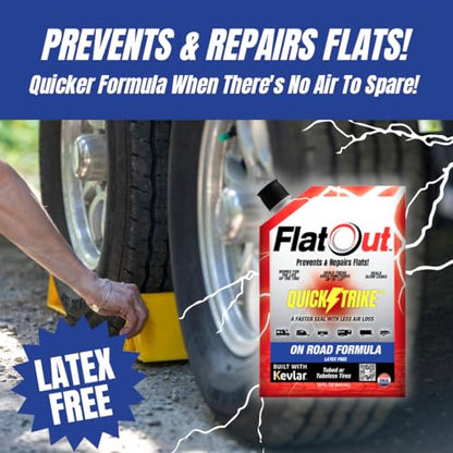 FlatOut QuickStrike Tire Sealant On-Road Formula - Prevent Flat Tires - Seal Leaks - Contains Kevlar - Tubeless Tire Sealant - Fast-Acting Formula - 32 Ounce Bag - Pack of 4 - size: 4 Pack - 32 Fl Oz