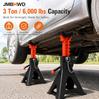 Car Jack Stands 3 Ton with Jack Rubber Pads and Double Pin Lock, Heavy Duty 11.4"-16.9" Adjustable Height for Vehicle Lifting Jack Stand, 1 Pair Black - color: Black