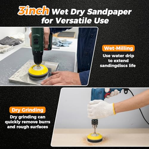 226pcs 3 Inch Sanding Disc Headlight Buffing Sanding Pads Restoration Kit Wet Dry 60 to 10000 Grits Hook and Loop Drill Sanding Attachment with 1/4" 1/8" Shank for Car Wood Metal Glass Resin