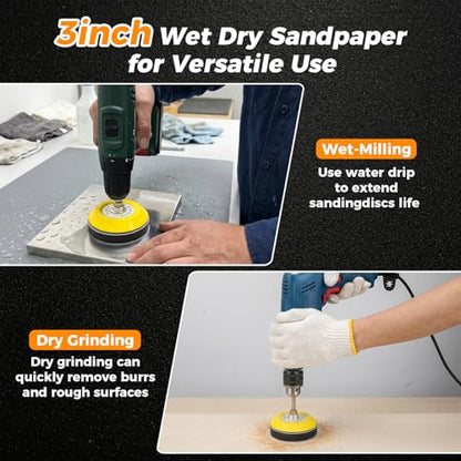 226pcs 3 Inch Sanding Disc Headlight Buffing Sanding Pads Restoration Kit Wet Dry 60 to 10000 Grits Hook and Loop Drill Sanding Attachment with 1/4" 1/8" Shank for Car Wood Metal Glass Resin