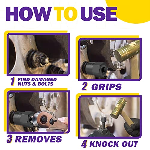 5PCS Bolt Extractor Kit Heavy Duty, 1/2" Drive Impact Lug Nut Remover Tool, Nut Extractor Set Large Size 19-25mm For Removing Stripped, Damaged, Rounded off and Rusted Bolts, Studs - size: 5Pcs