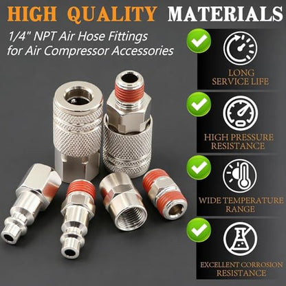 48 Pcs Quick Connect Hose Fittings 1/4" NPT Air Coupler & Plug Kit,360 Degree Swivel Air Hose Fittings,Air Compressor Accessories - size: Nickel-plated alloy