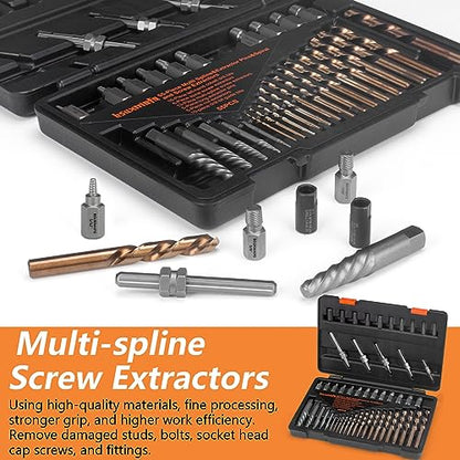 Screw Extractor Set, 55 Pieces Easy Out Bolt Extractor Set, Multi-Spline Extractors Remover for Removing Stripped Screws, Studs, Fittings and Lugs Extraction - size: 55 Pieces