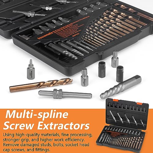 Screw Extractor Set, 55 Pieces Easy Out Bolt Extractor Set, Multi-Spline Extractors Remover for Removing Stripped Screws, Studs, Fittings and Lugs Extraction - size: 55 Pieces