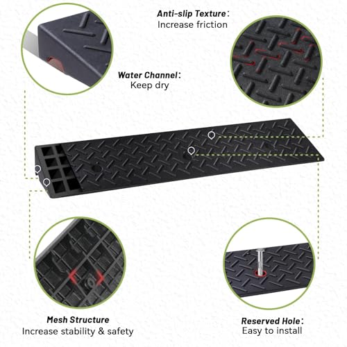 2 Pack Rubber Curb Ramps Driveway ramp, 3 7/8" H, 39.4" L, 9.8" W, Heavy Loading (4400LB)/2 Ton Capacity, Threshold, Motorcycle, Loading, Bikes, Wheelchairs Ramps - size: 3 7/8" Rise
