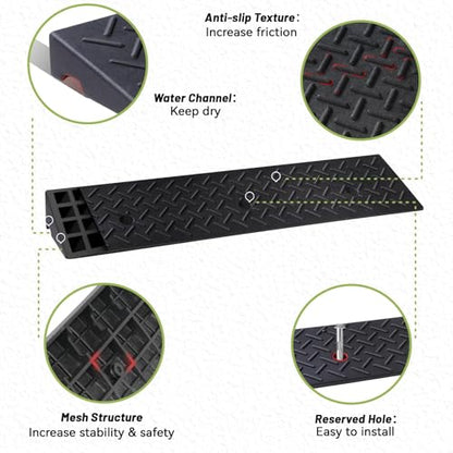 2 Pack Rubber Curb Ramps Driveway ramp, 3 7/8" H, 39.4" L, 9.8" W, Heavy Loading (4400LB)/2 Ton Capacity, Threshold, Motorcycle, Loading, Bikes, Wheelchairs Ramps - size: 3 7/8" Rise
