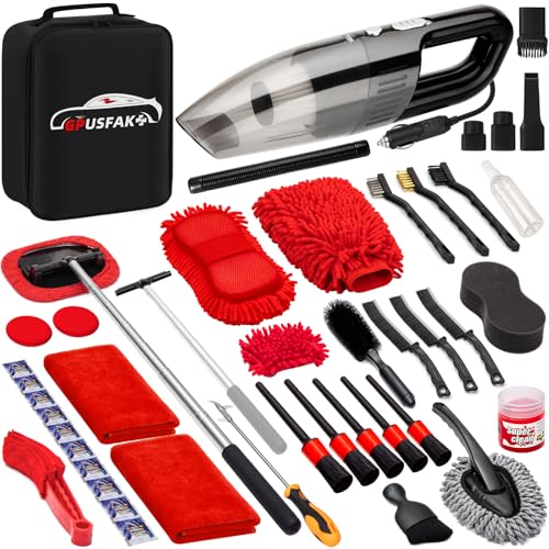 45Pcs Car Wash Cleaning Kit with High Power Handheld Vacuum Windshield Cleaning Tool with Side Mirror Squeegee Detailing Brushes Tire Brush Towels Complete Detailing Set for Car - size: 45Pcs